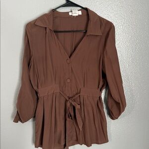 Brown Button-Up Women's Top